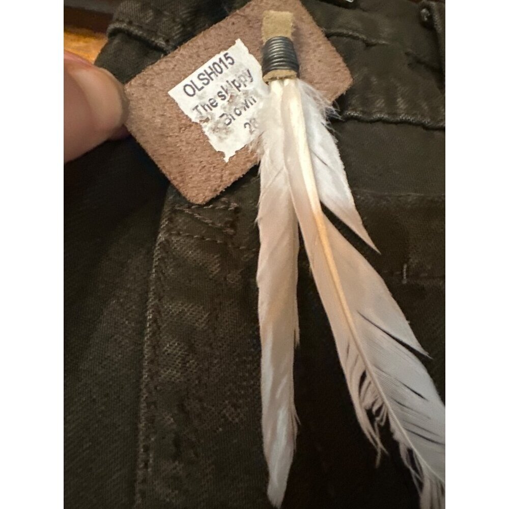 Obey Brown Distressed Capri Shorts Pants w Feather Size 28 Original Sample Piece - Picture 6 of 8